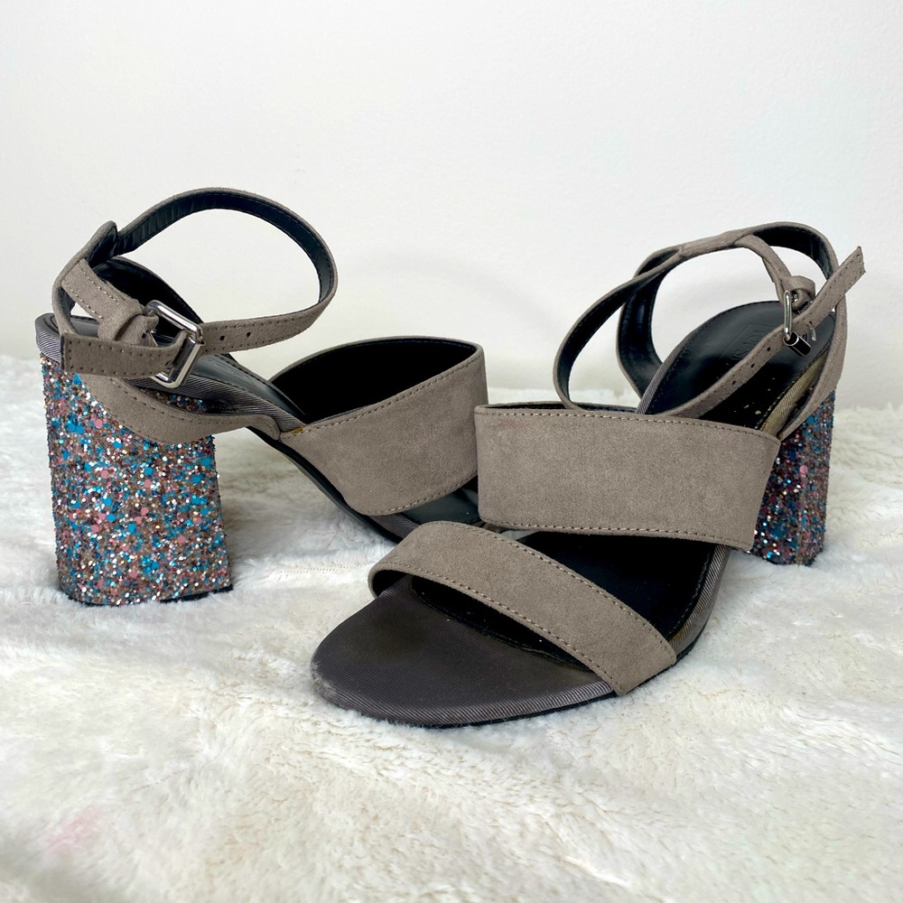 🎊2FOR45 Top shop grey suede chunky sparkly heel’d sandal size 39